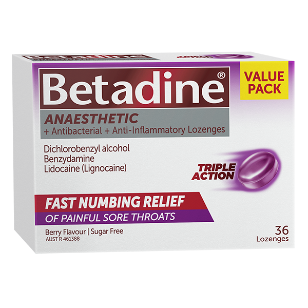 Betadine Anaesthetic Lozenges Berry 36 pack 3D product image