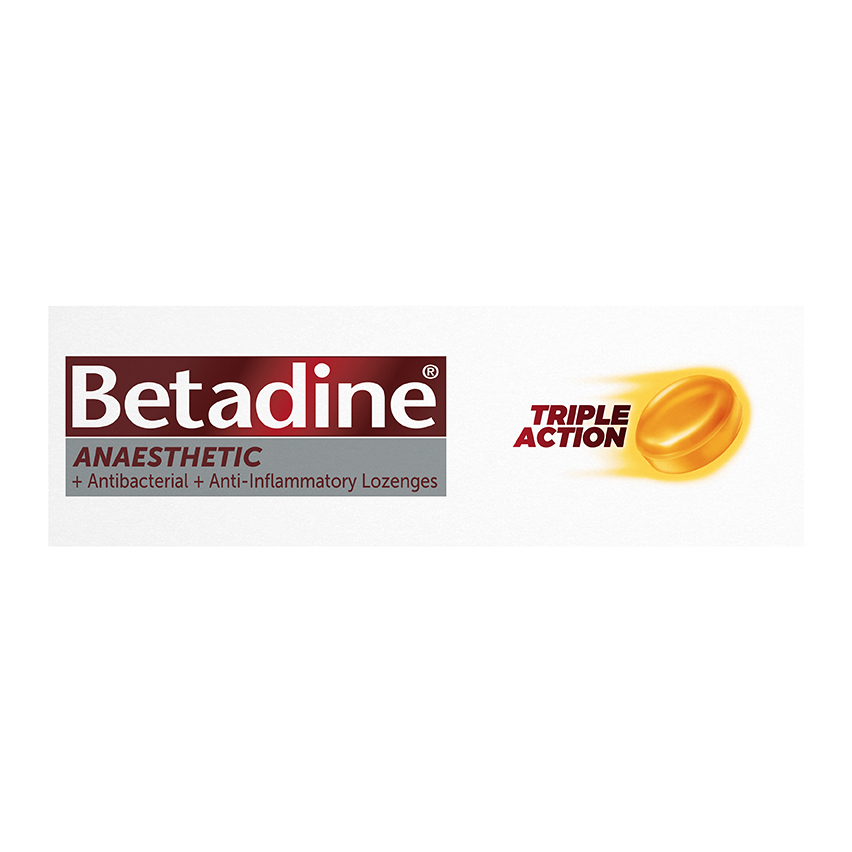 Betadine Anaesthetic Lozenges Honey & Lemon 36 Pack side of packaging