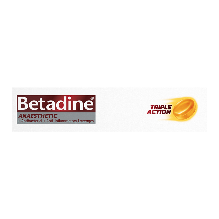 Betadine Anaesthetic Lozenges Honey & Lemon 16 Pack top packaging