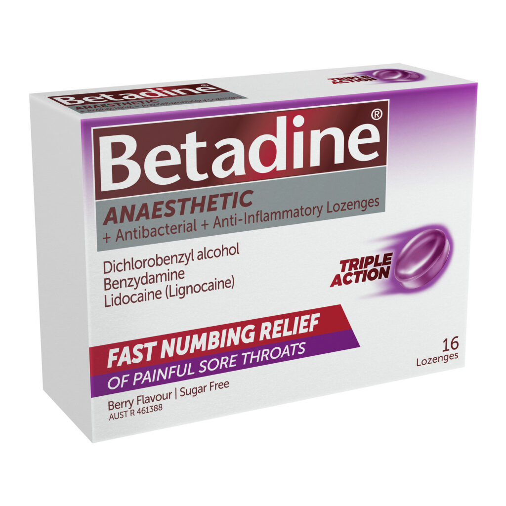 Betadine Anaesthetic + Antibacterial + Anti-Inflammatory Berry Lozenges 16 Pack