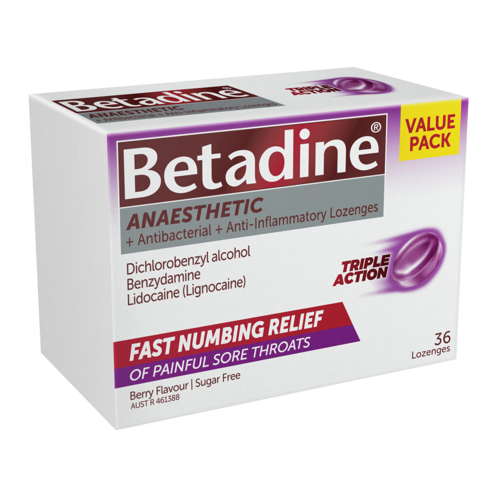 Betadine Anaesthetic + Antibacterial + Anti-Inflammatory Lozenges 36 Pack
