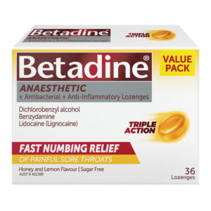 Betadine Anaesthetic + Antibacterial +Anti-Inflammatory Honey & Lemon Lozenges 36 Pack