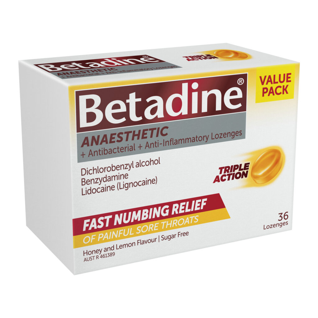 Betadine Anaesthetic + Antibacterial +Anti-Inflammatory Honey & Lemon Lozenges 36 Pack