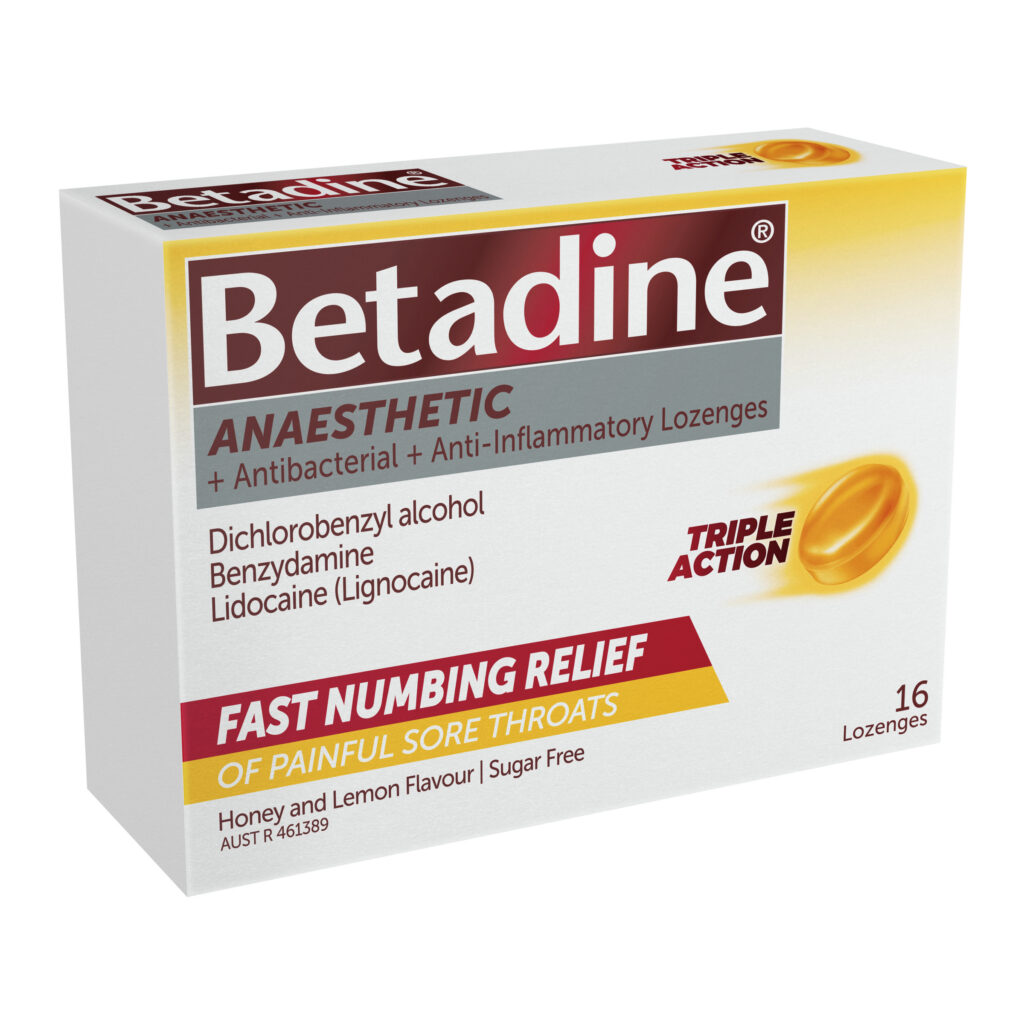 Betadine Anaesthetic + Antibacterial +Anti-Inflammatory Honey & Lemon Lozenges 16 Pack