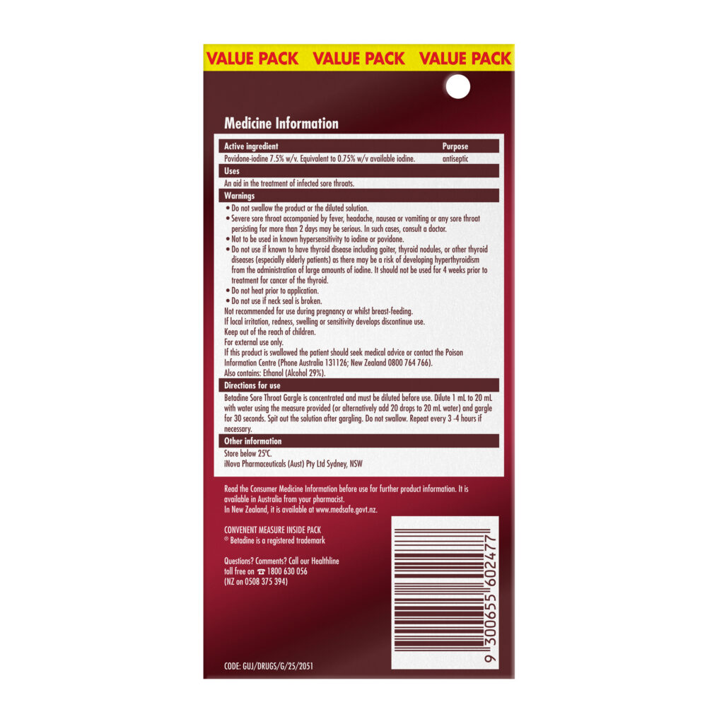Betadine Sore Throat Gargle Concentrated 40mL