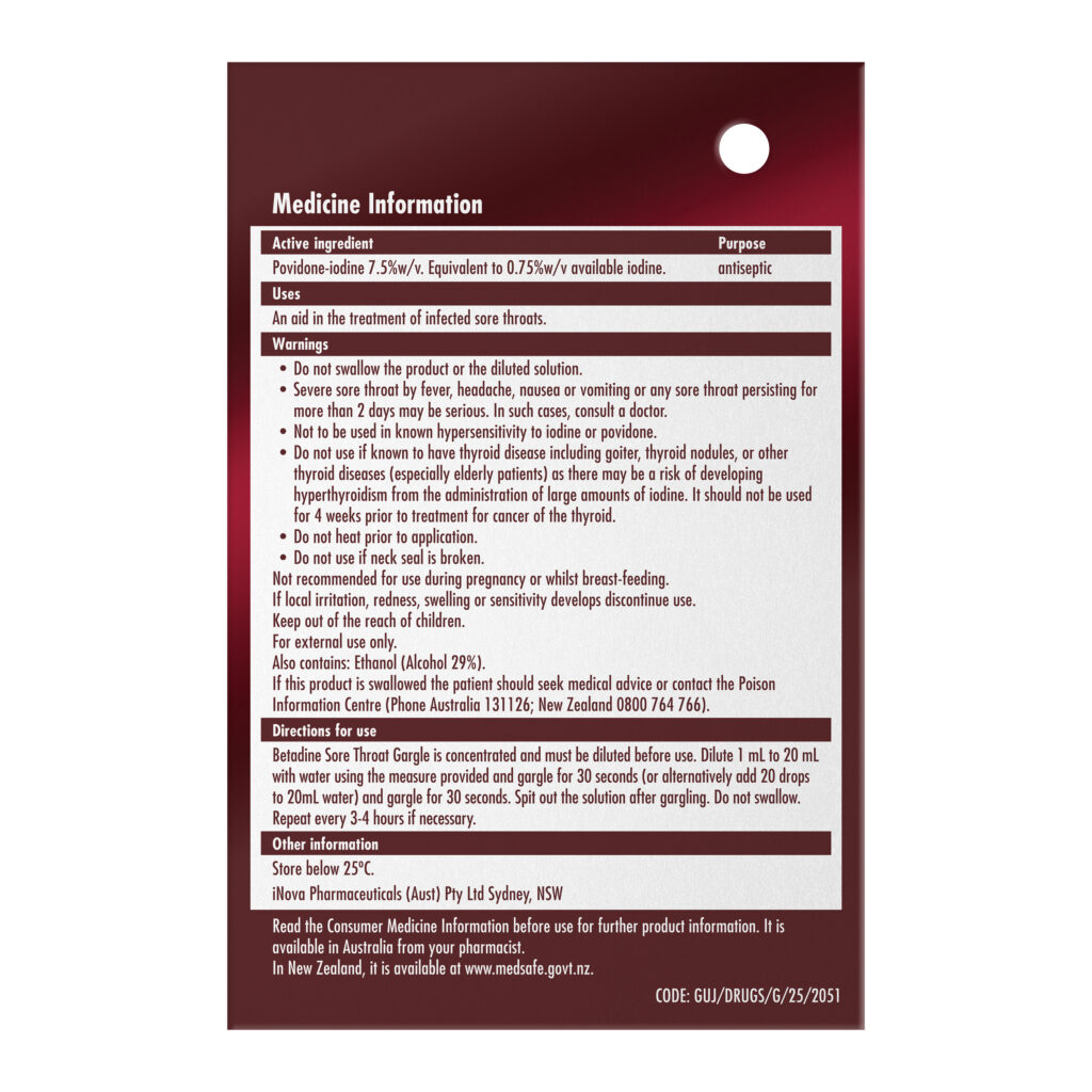 Betadine Sore Throat Gargle Concentrated 15mL