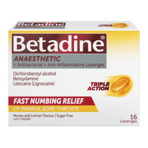 Betadine Anaesthetic + Antibacterial +Anti-Inflammatory Honey & Lemon Lozenges 16 Pack