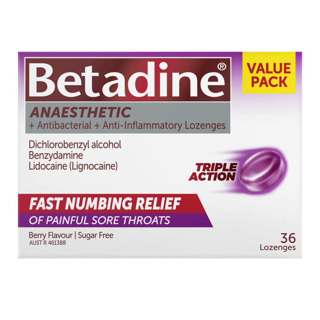 Betadine Anaesthetic + Antibacterial + Anti-Inflammatory Berry Lozenges 36 Pack
