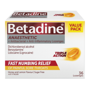 Betadine Anaesthetic + Antibacterial +Anti-Inflammatory Honey & Lemon Lozenges 36 Pack