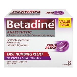 Betadine Anaesthetic + Antibacterial + Anti-Inflammatory Berry Lozenges 36 Pack