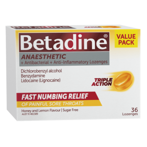 Betadine Anaesthetic Lozenges Honey & Lemon 36 Pack 3d image