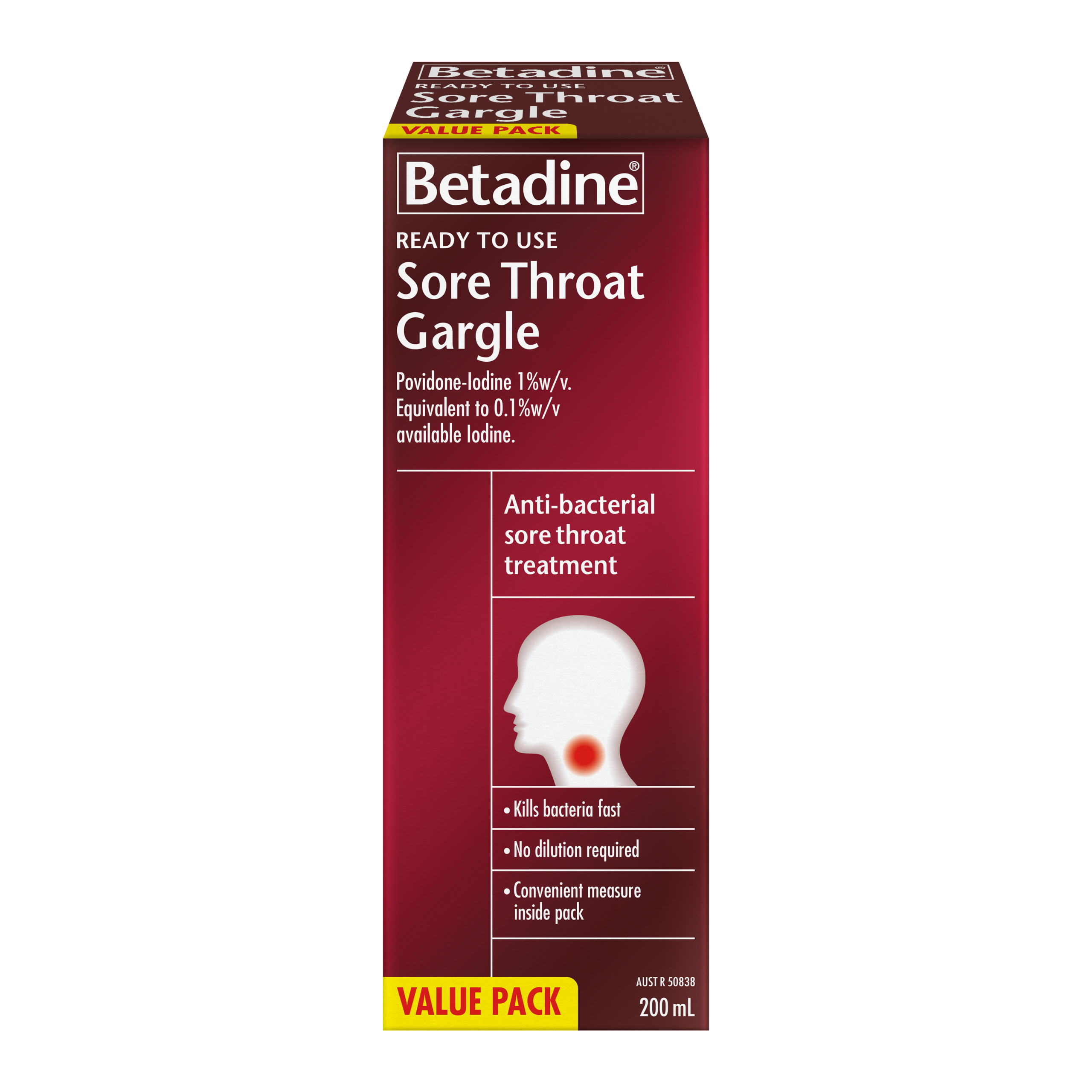 Betadine Ready To Use Sore Throat Gargle 200mL